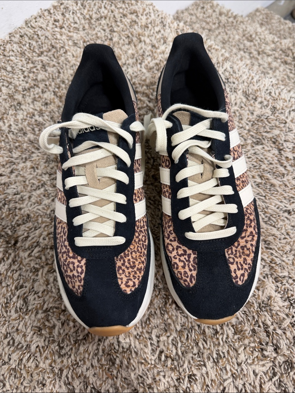 adidas Leopard-Pattern Low-Top Sneakers in Black, Tan & Cream - Picture 2 of 6